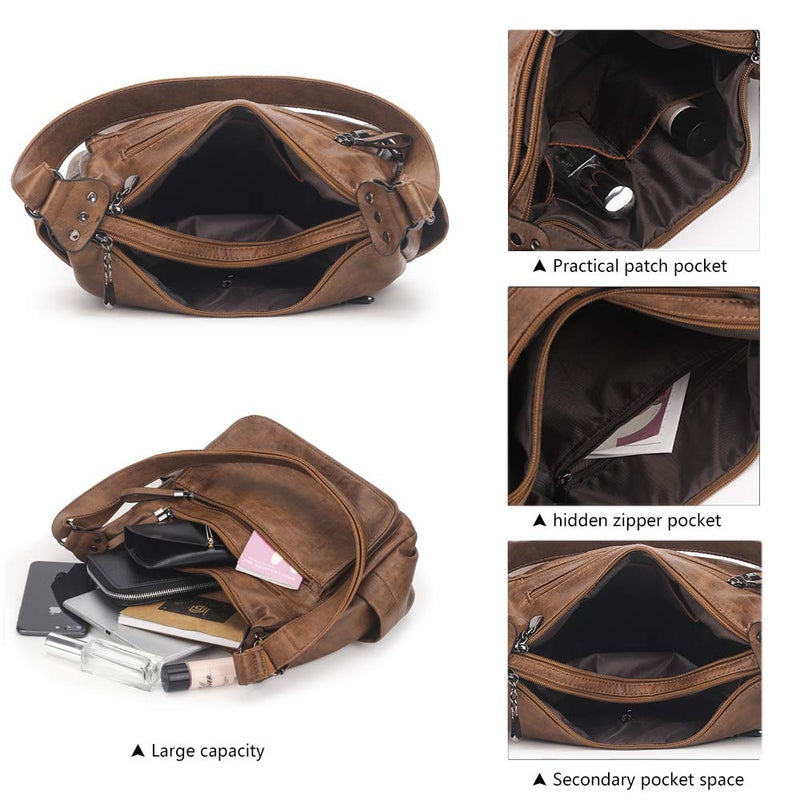 Artwell Fashion Crossbody Bag For Women Shoulder Bag Soft PU Leather Handbags Purses Multi Pocket Hobo Tote Bag (Brown) - Image 5